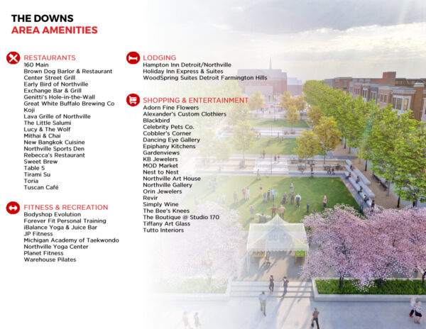 The Downs amenities: restaurants, lodging, shopping, fitness.